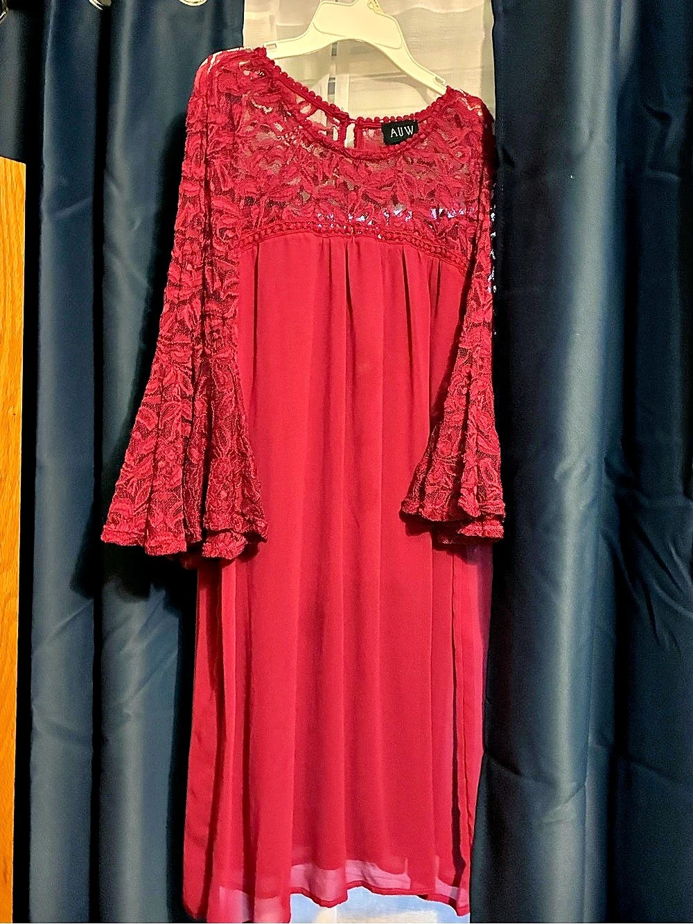 AUW Lace Sleeve Maxi Dress in Red Like New